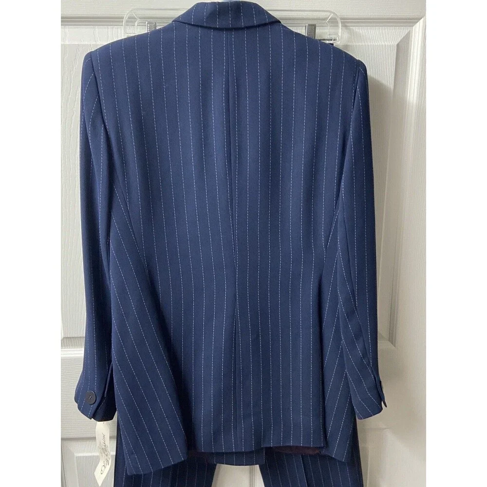 Oleg Cassini Womens Size 12 Striped Double Breasted Striped Blue Pant Suit nwt - Picture 9 of 11